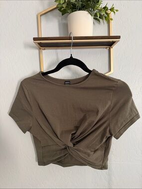 SHEIN Olive Twist-Front Crop Top
